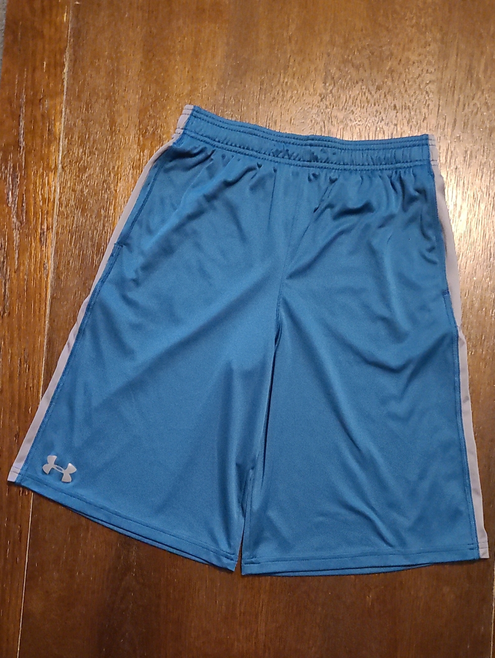 Under Armour Teal-Blue Athletic Shorts with Gray Side Panels - Boy's Large